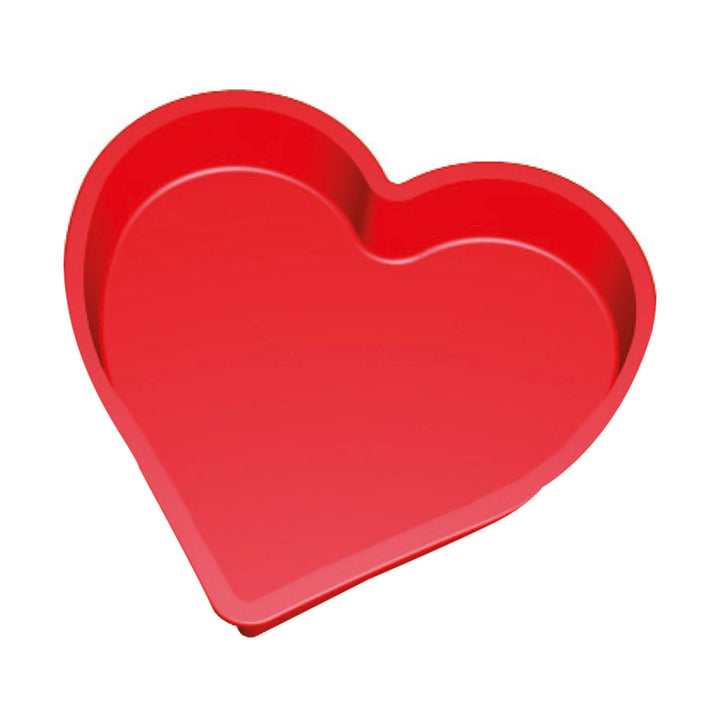 Red heart-shaped mold tray on a white background